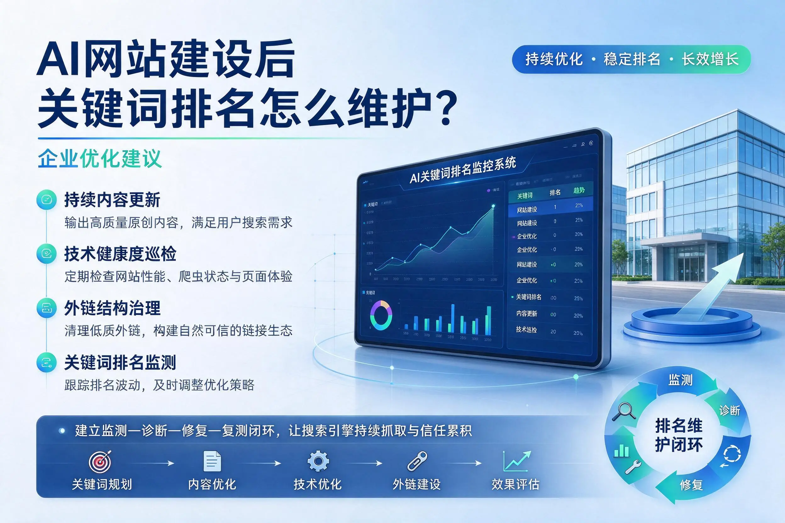 AI网站建设后关键词排名怎么维护?乌鲁木齐企业优化建议