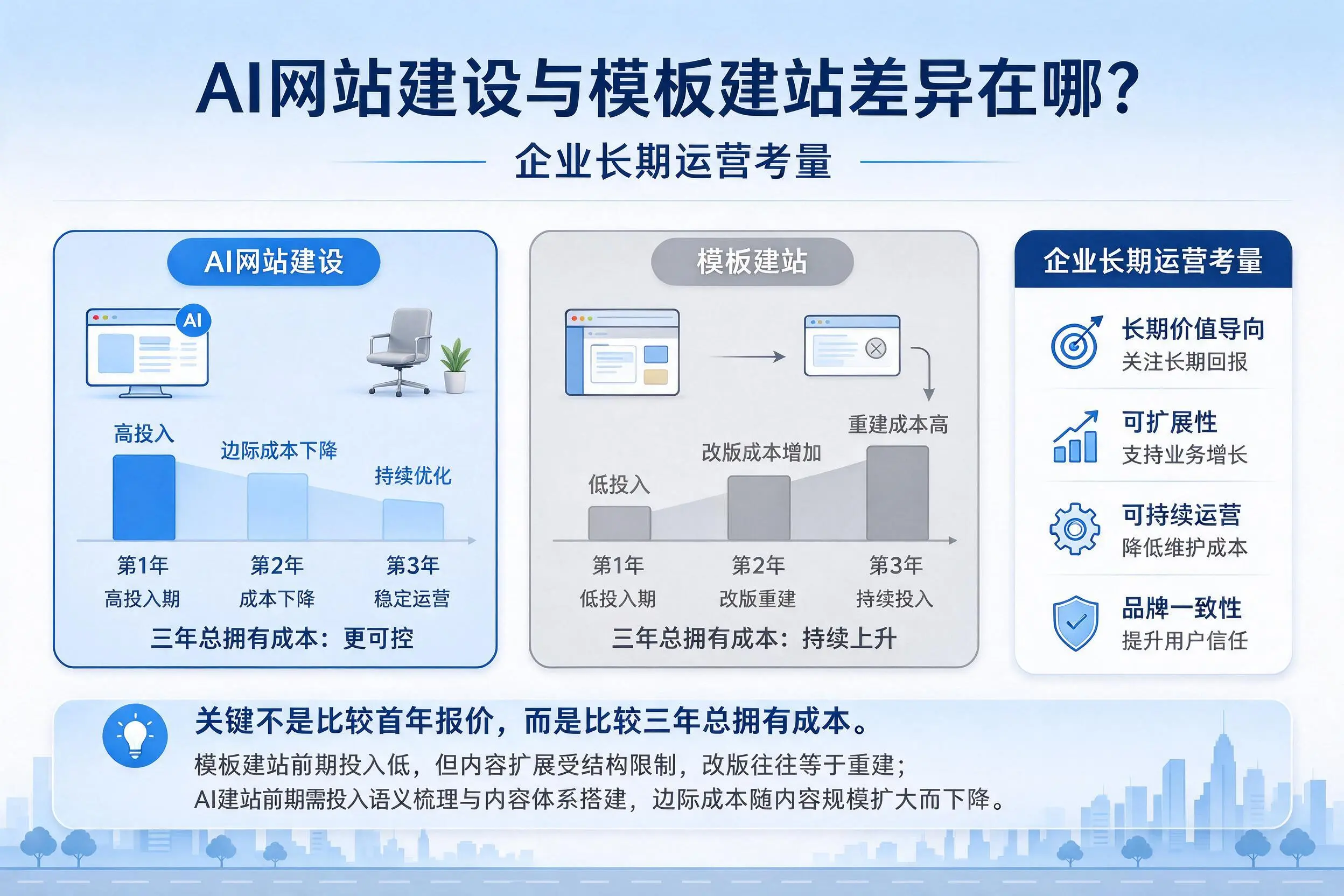AI网站建设与模板建站差异在哪？乌鲁木齐企业长期运营考量