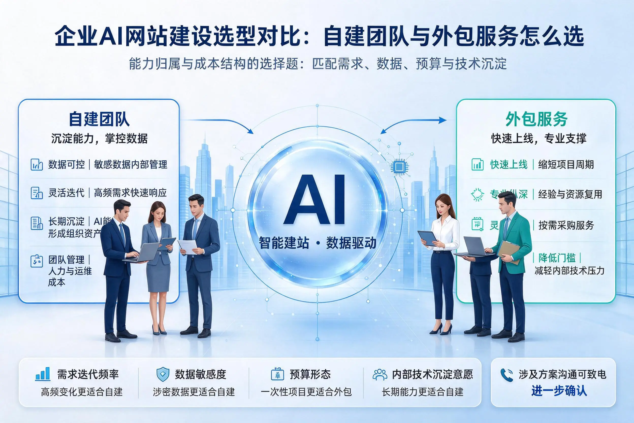 乌鲁木齐企业AI网站建设选型对比：自建团队与外包服务怎么选